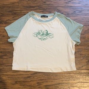sage& cream colored angels crop top